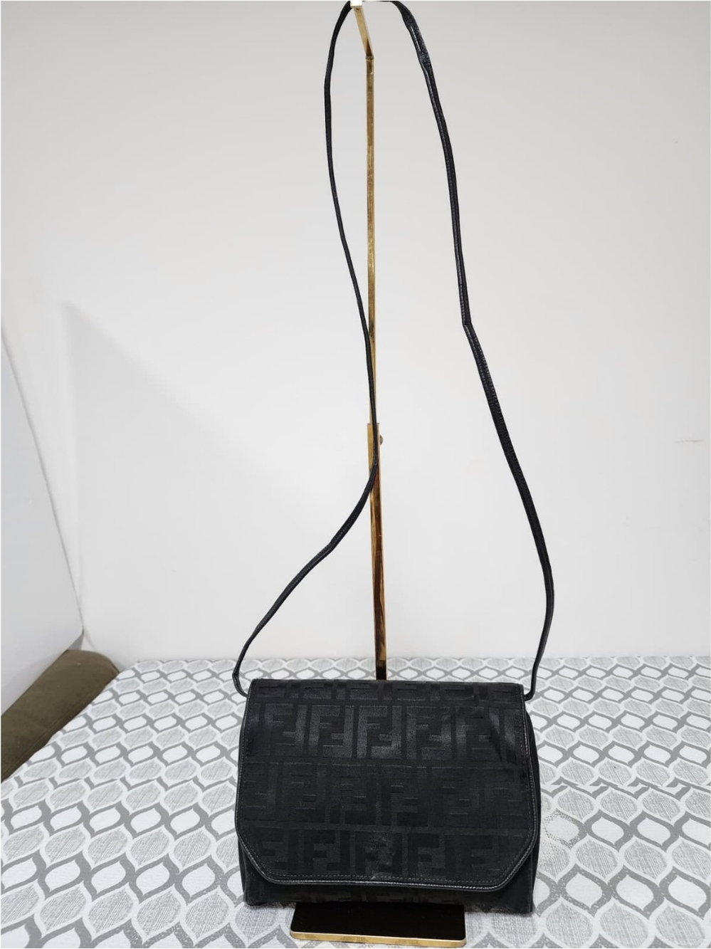 Fendi Vintage Zucchino FF Crossbody Bag Black